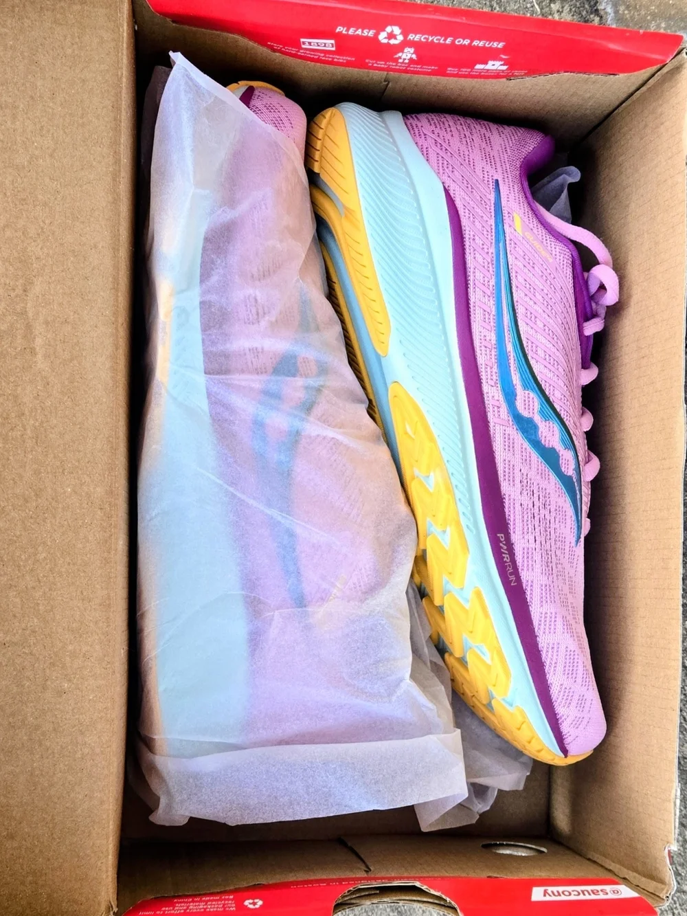 Saucony Pink and Teal Women's Running Shoes with Yellow Accents